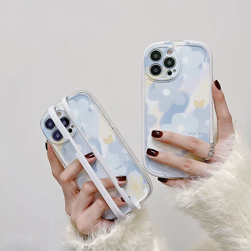 Ins масляная живопись цветы Невидимый запястье кронштейн чехол для телефона iPhone 13