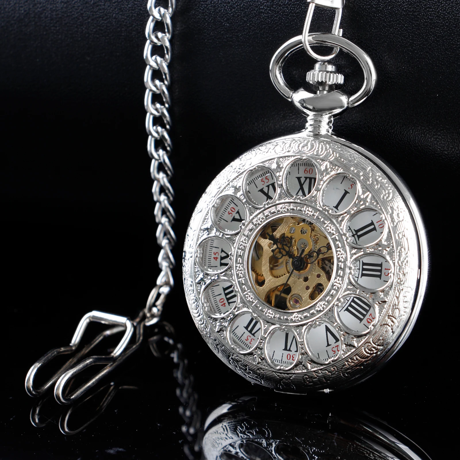 Casual Fashion Silver Roman Numerals Vintage Mechanical Pocket Watches For Men Women Hand Wind Fob Watch Half Hunter