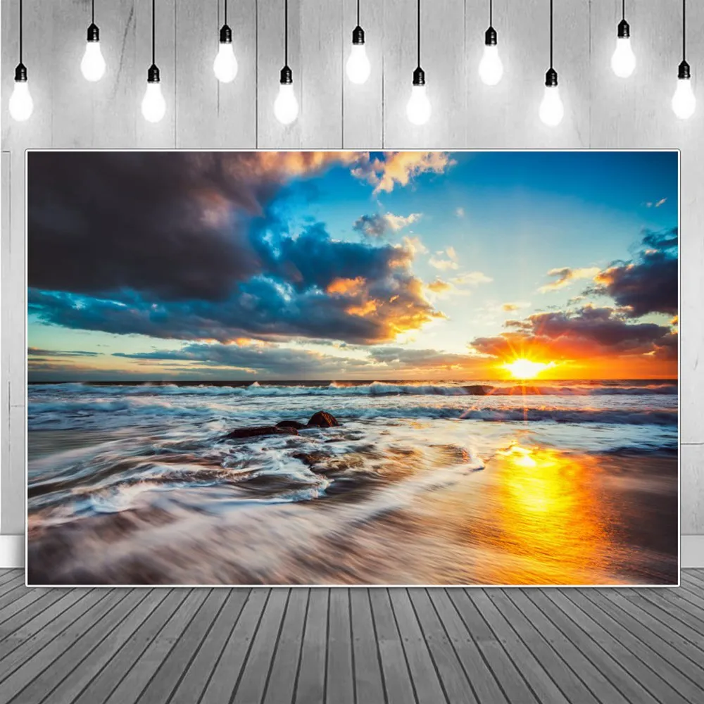 

Rainstorm Ocean Waves Photography Backgrounds Summer Seaside Dark Clouds Tide Sunsetting Scenery Backdrops Photographic Portrait