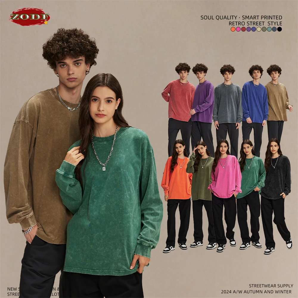 Мужская хлопковая футболка с длинным рукавом в стиле ретро