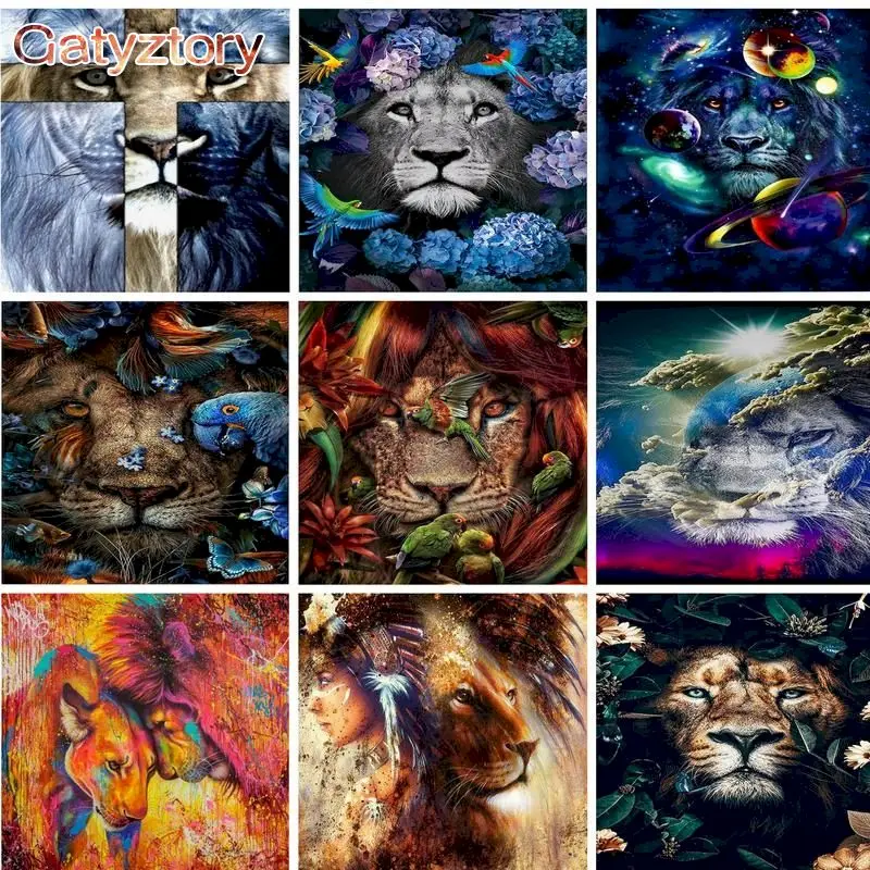 

GATYZTORY Painting By Numbers 60x75cm Lion Animals DIY Pictures by numbers Frameless On Canvas For Mordern Wall Art Home Decor