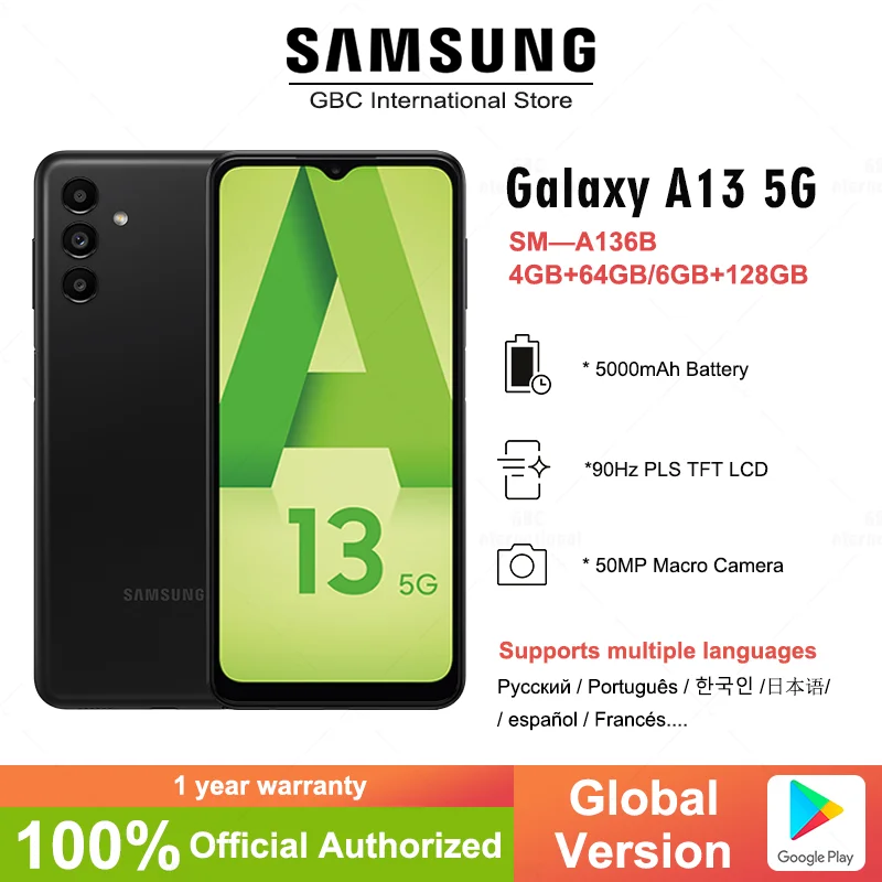 Global Version Samsung Galaxy A13 5G Smartphone 4GB 64GB/6GB 128GB 90Hz screen Display 5000mAh octa-core 50MP the main sensor