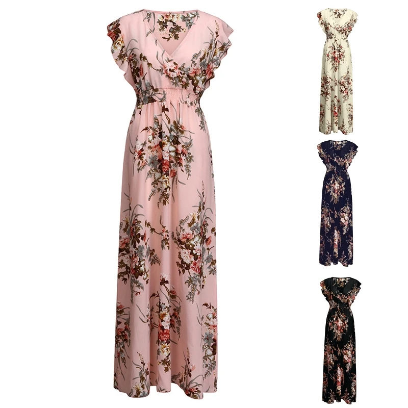 

41XC женское Цветочное платье большого размера, Макси-платья с оборками без рукавов, элегантное вечернее платье, праздничное платье для лета, ...