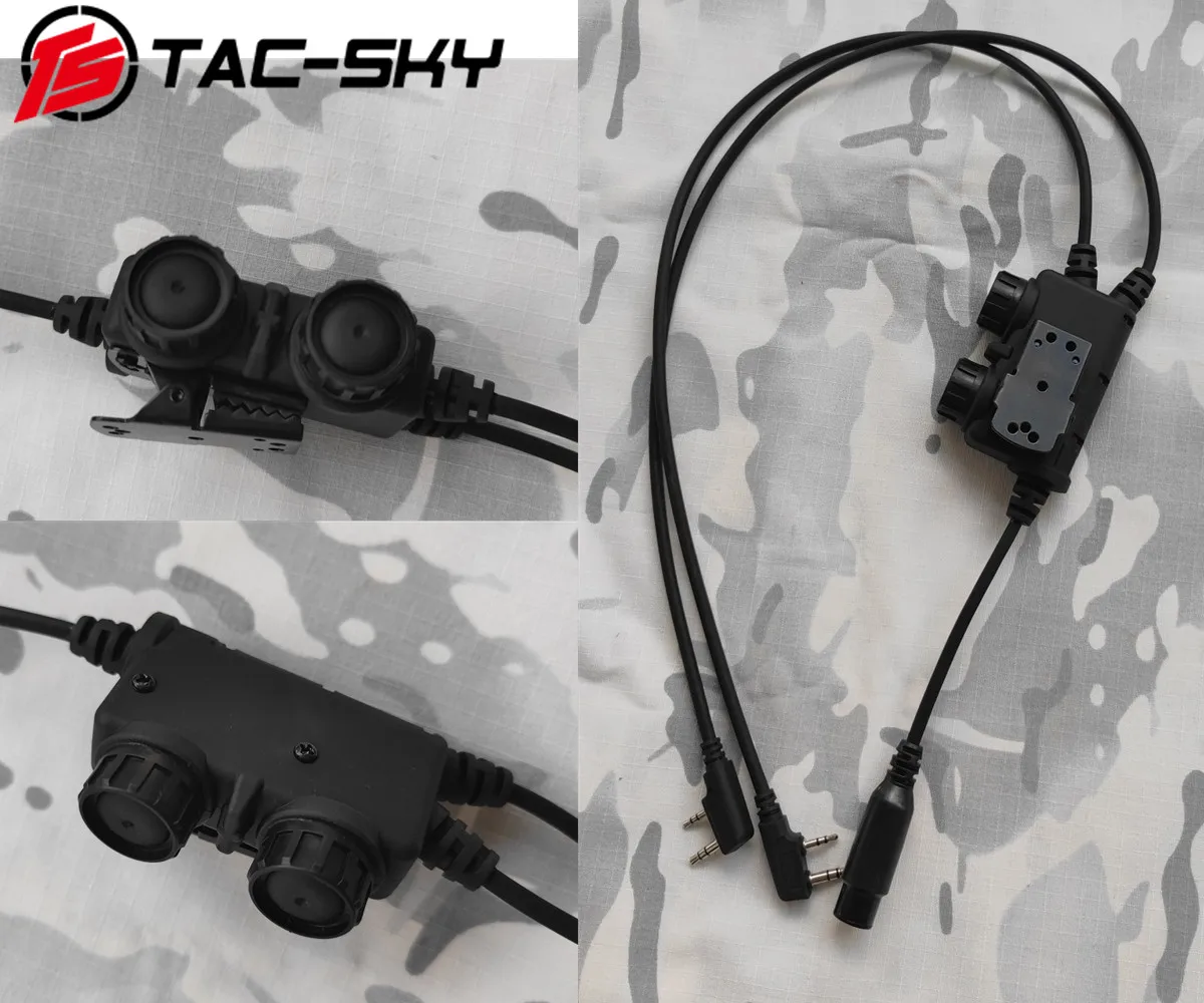 Tanie TAC-SKY Taktyczny Zestaw Słuchawkowy Podwójna Komunikacja RAC PTT Adapter Kenwood Wtyczka PTT Kompatybilny Z 2 Baofeng UV5R UV82 Walkie Talkie