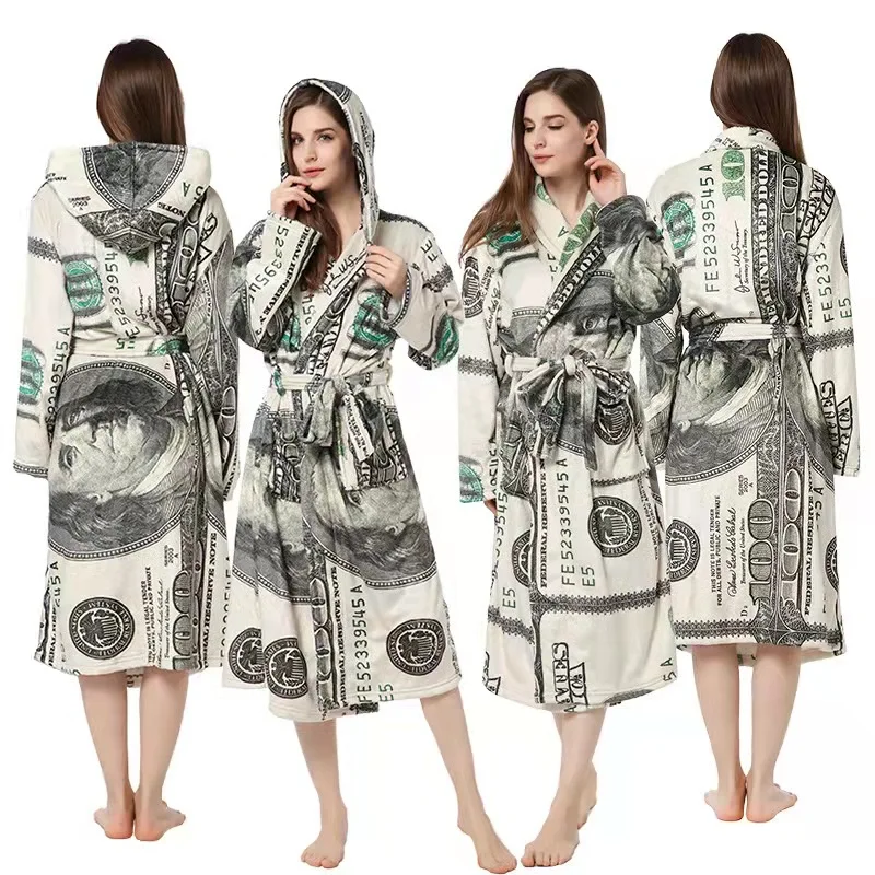 

Europe and the United States new printing robe men ladies home service warm robe flannel bathrobe personality bathrobe