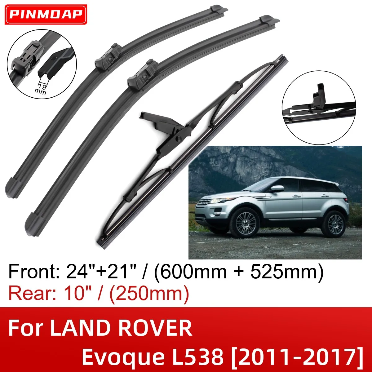 

Для LAND ROVER Evoque L538 2011-2017 24 "+ 21" + 10 "передние и задние щетки стеклоочистителя, аксессуары для резаков 2013 2014 2015 2016 2017