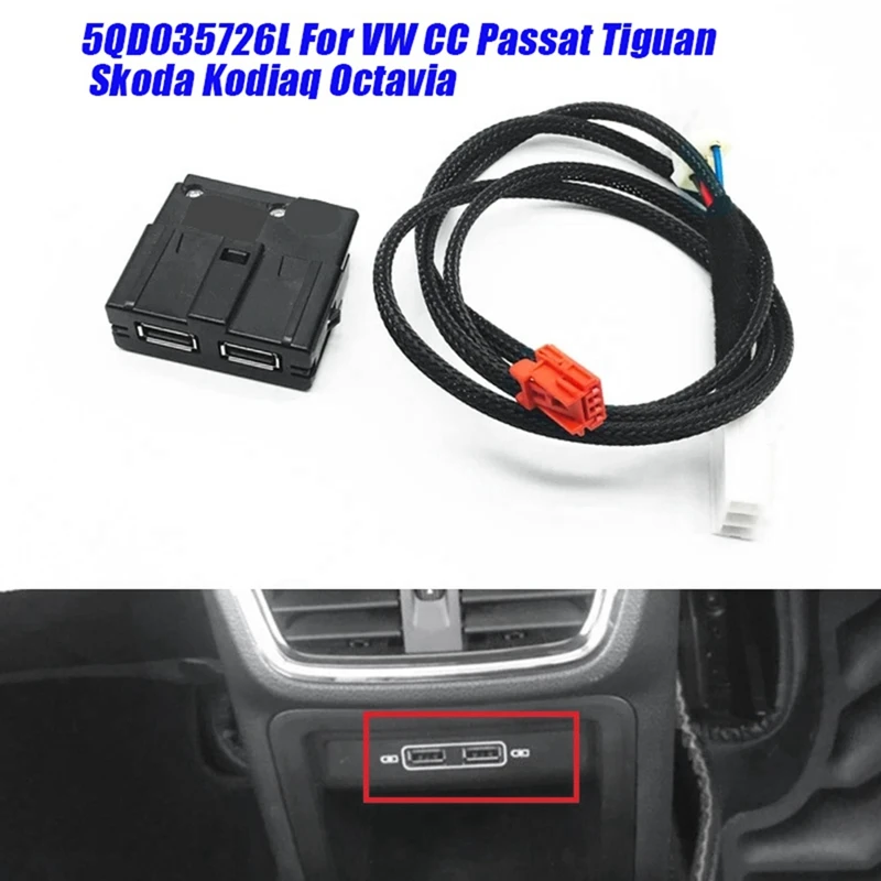 

Car Rear Seat Armerst USB Adapter Type-C Socket With Harness 5QD035726L For VW CC Passat Tiguan Skoda Kodiaq Octavia