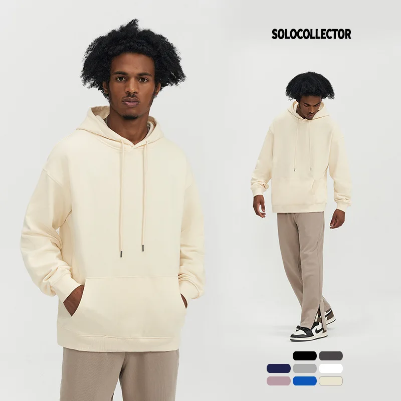 

2023 New Autumn and Winter Men's and Women's Solid Hooded Sweaters Fashion Thickened Heavy Loose Couple costume Cotton Hooded