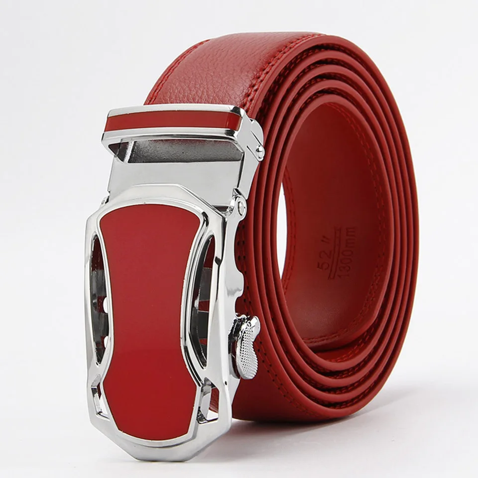 New Business Casual Men's Belt High Quality Trend Design Brand Texture Automatic Buckle Wedding Banquet Golf Belt Red 3.5CM 2291