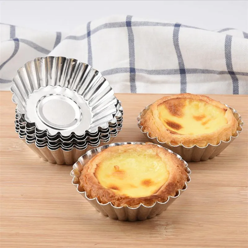 

10pcs Reusable Aluminum Alloy Egg Tart Mold Cookie Pudding Mould Nonstick Ripple Cupcake Muffin Baking Cup Pastry Tools