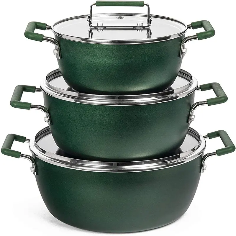 

6 Piece Nesting Pots, Space Saving, Non-stick, Dishwasher Safe, Emerald Professional Home Kitchenware Cookware