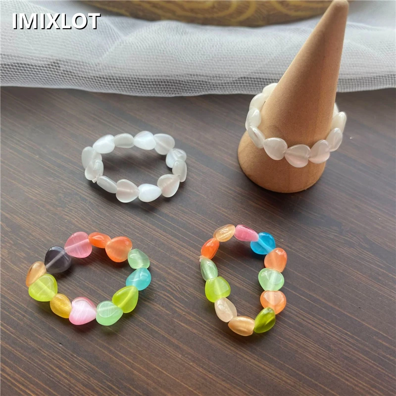 

Kpop Colorful Natural Stone Beaded Elastic Adjustable Ring for Women Vintage Aesthetic Crystal Jewelry EMO Y2K Accessories 2022