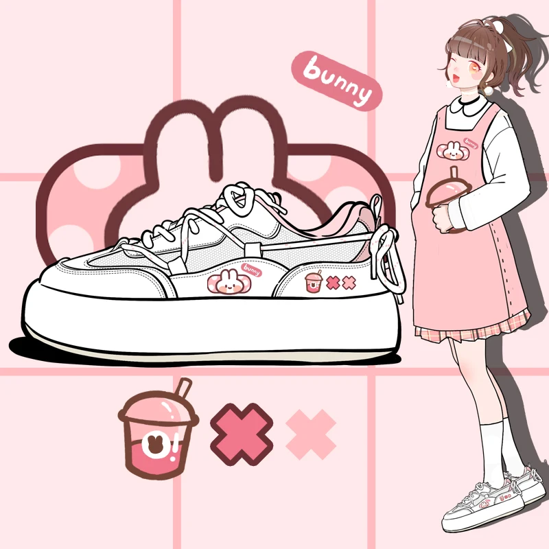 

Amy and Michael Kawaii Shoes Sweet Girls Students Casual Athletic White Chunky Sneakers Breathable Mesh Comfort Women Trainers