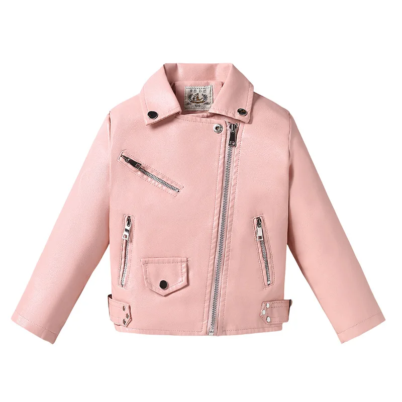 

Spring Autumn Children's Leather Jacket Girls' Faux Leather Coats 2022 Autumn New Korean Kids Lapel Zipper Tops