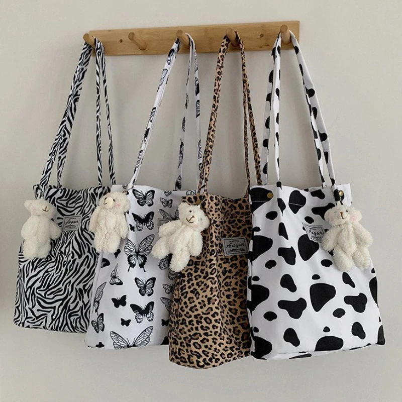 

Canvas Tote Bag Animal Pattern Casual Women Handbags Vintage Shoulder Shopping Bags Women Handbag Bucket Cloth Bag Bolso Mujer