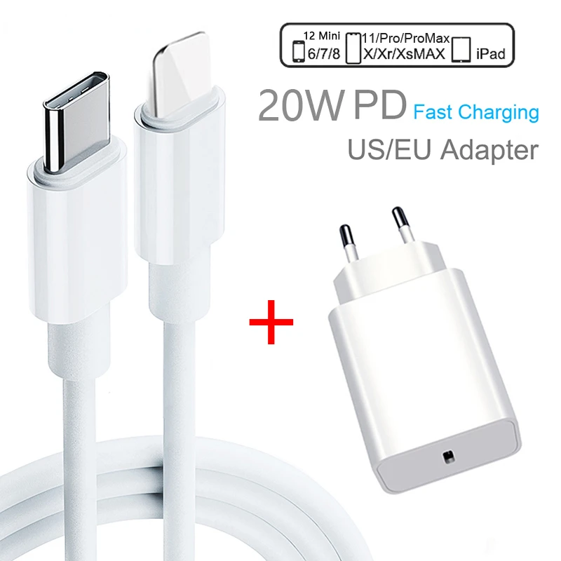 

20W PD Fast USB C Wall Charger Adapter 100-240V Type C Charging Adapter For iPhone 13 12 mini 13pro 11 Pro Max XS iPad Pro Air