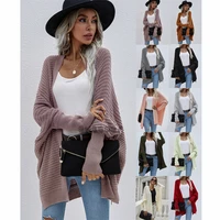 autumn and winter round neck womens knitted cardigan womens loose solid color sweater women