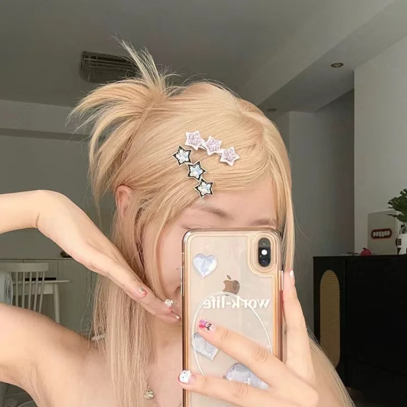 

2023 Korean New Shiny Pink Star Hairpin for Girls Japanese Y2K Metal Silver Sweet Alligator Clip Hair Accessories Women Headwear