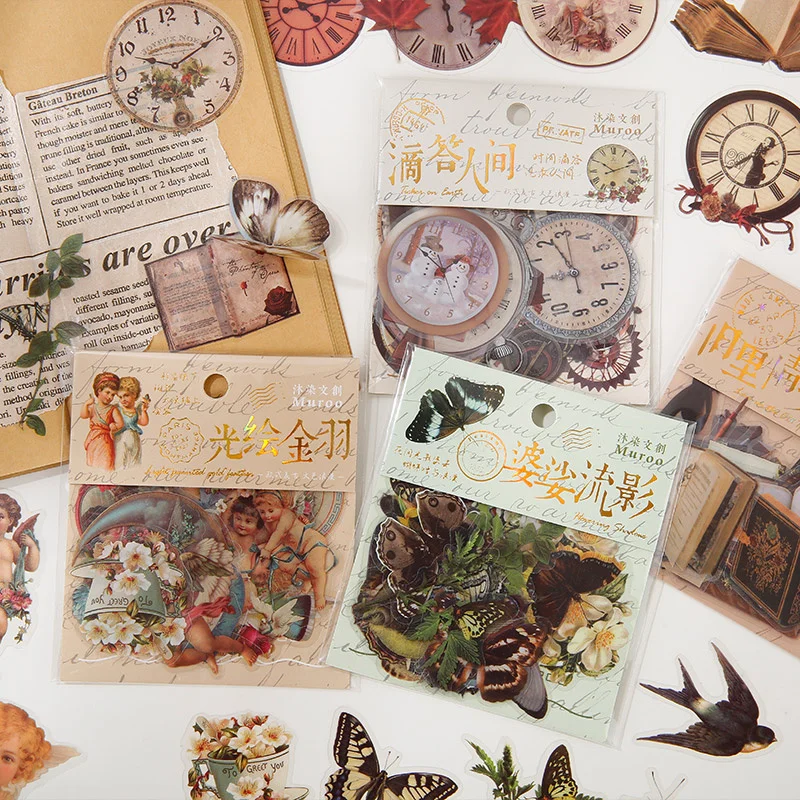 

40Sheets Stickers PET Handbook Romantic European Vintage quicksand Decoration Package DIY Supplies Scrapbook 110*95mm