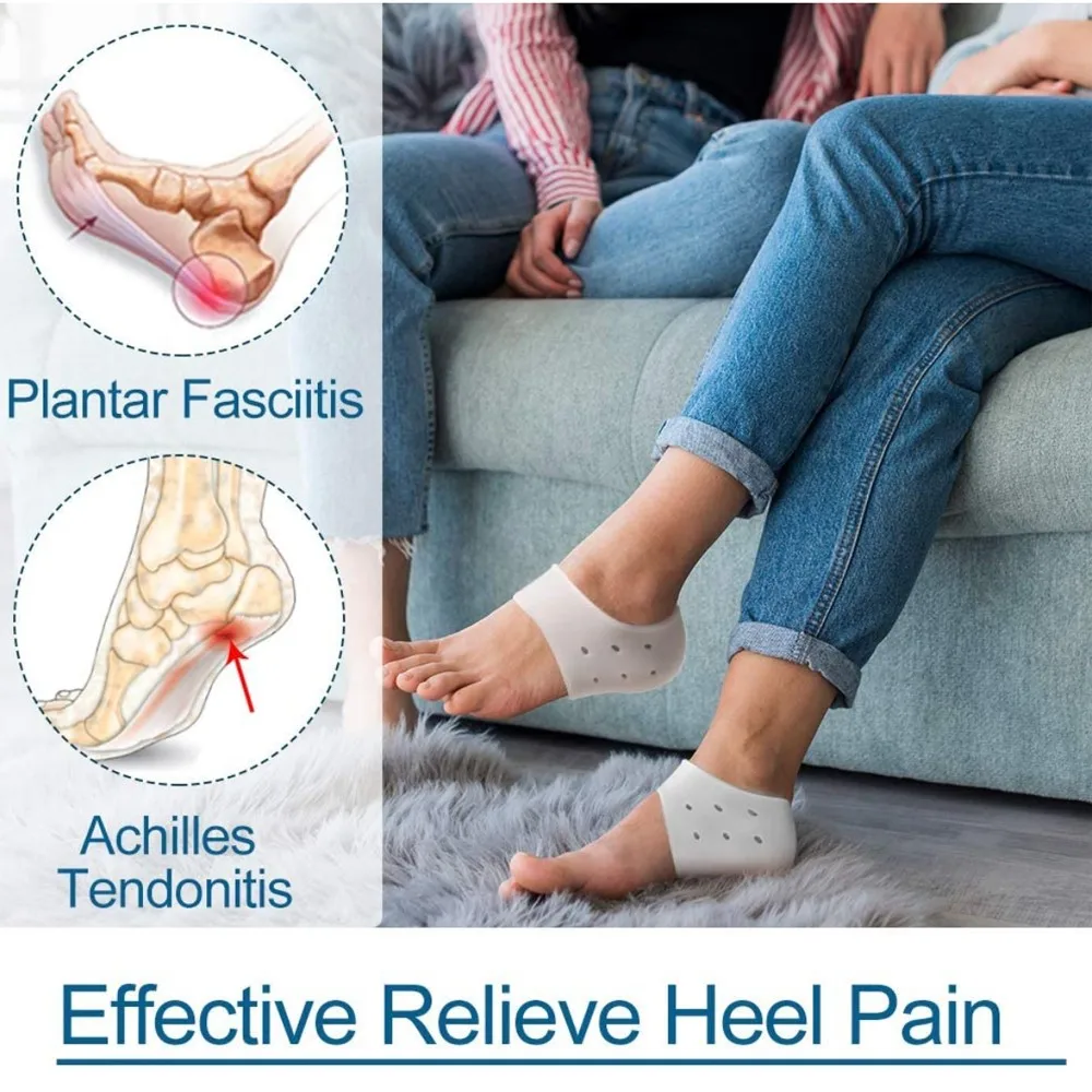 Gel Silicone Heel Protectors Sleeve Heel Pads Heel Cups Plantar Fasciitis Support Feet Care Skin Repair Cushion Half-yard Socks