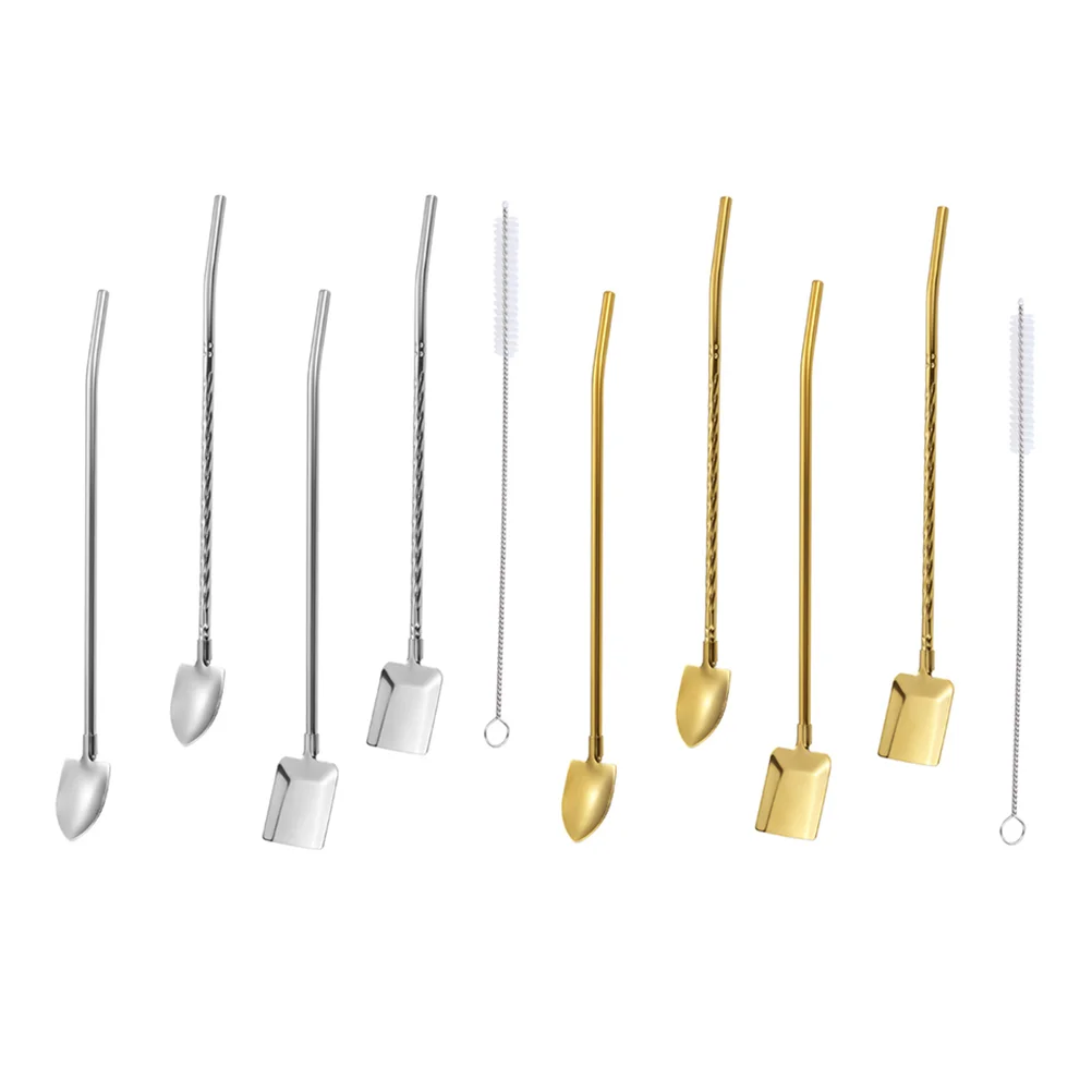 

Spoon Straws Straw Spoons Kitchen Rainbow Accessories Dessert Cocktail Stir Stirring Smoothie Drinking Scoop Metal Steel