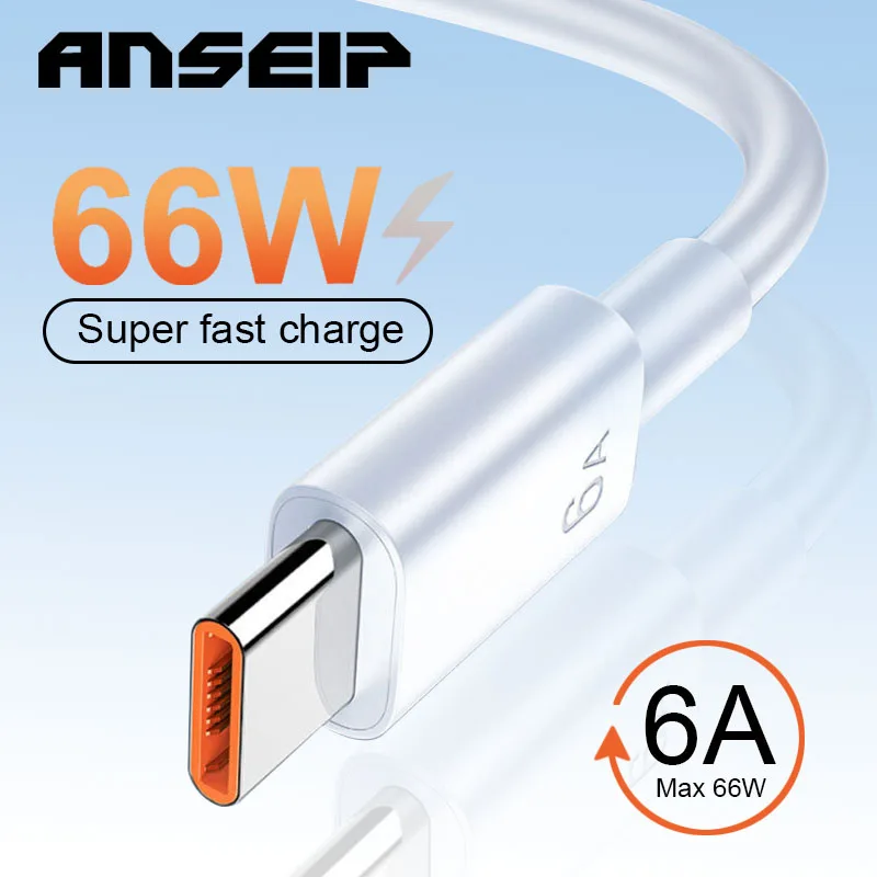 

ANSEIP 6A Super Fast Charging Usb C Cable For Xiaomi Redmi POCO Huawei Usb Type c Charger Cable 66W USB Charger Cables Data Cord