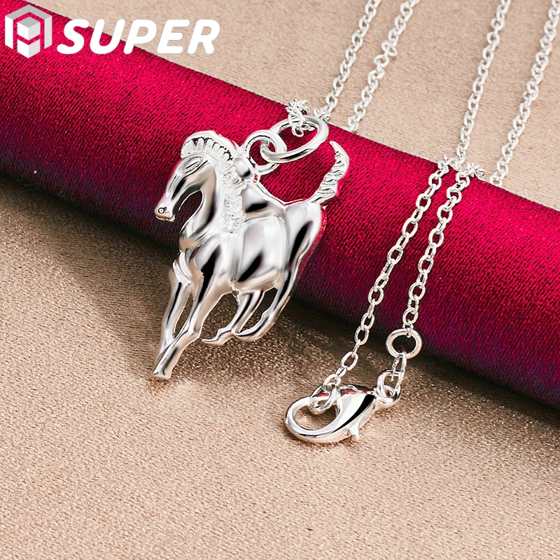 

925 Sterling Silver Horse Pendant Necklace 18-30 Inch Chain For Man Women Fashion Wedding Party Charm Jewelry