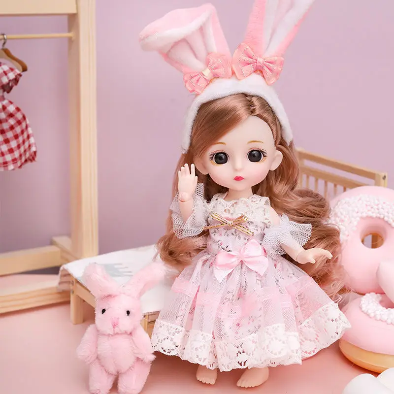 

New 17 Cm BJD Mini FASHION Toy DOLL with Clothes MINIATUR Kids Dolls Girls Baby Beautiful Dress Up 1/12 Birthday Gifts 3D Eyes