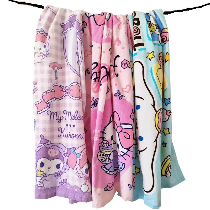 

Cotton Hello Kitty My Melody Kawaii Anime Sanrio Bathing Swimming Beach Towel Cute Kuromi Cartoon Towel Lovely Toys for Girls
