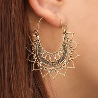 tocona bohemia heart shape carve flower gold silver color drop dangle earring for women vintage metal earrings pendientes 6678