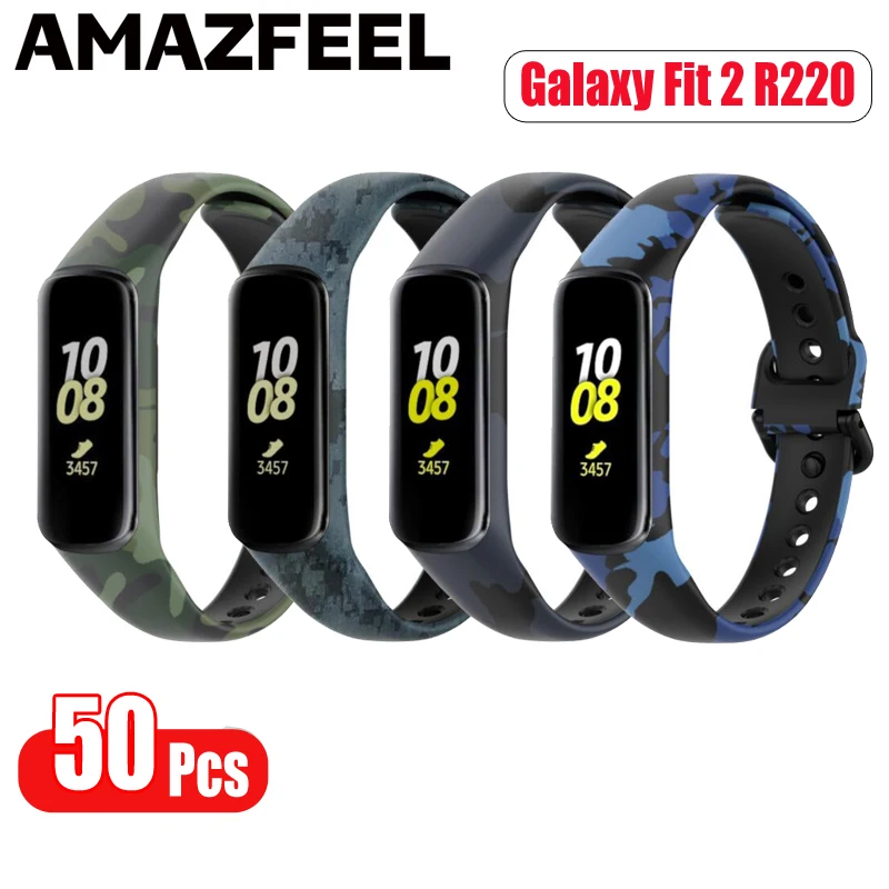 

50 шт./упак. мягкий силиконовый браслет для Samsung Galaxy Fit 2 SM-R220 ремешок для наручных часов с камуфляжным принтом ремешок на запястье для Galaxy Fit2 Correas