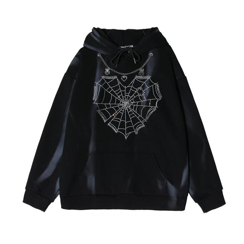 

Deeptown Gothic Women Hoodies Harajuku Streetwear Grunge Punk Rhinestone Sweatshirt Hip Hop Style Korean Fashion Female Pullover