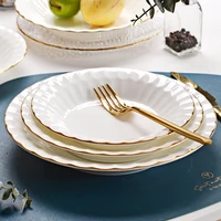 modern round ramadan plate set safe fruit bone china dinnerware white and gold trinket dish breakfast talerze obiadowe tableware
