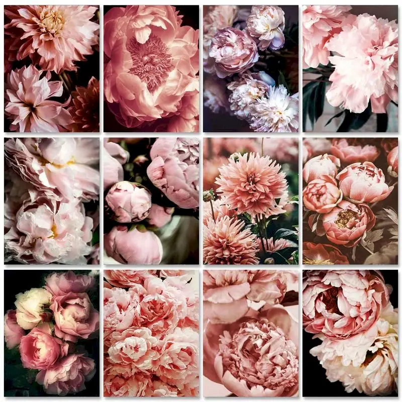 

RUOPOTY Frame Diy Painting By Numbers Kit Peony Pink Flowers Picture Drawing Coloring By Numbers Handicrafts For Home Decoration