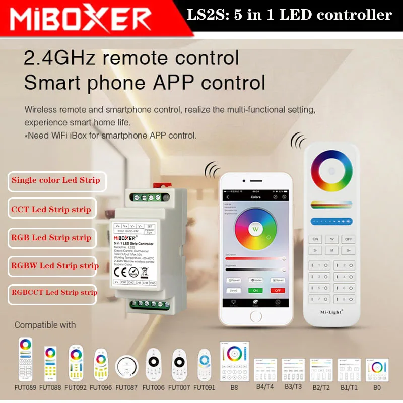Miboxer LS2S 12 в-24 в Max10A DIN Rail 5 1 светодиодный контроль ler управление с помощью 2 4G пульта