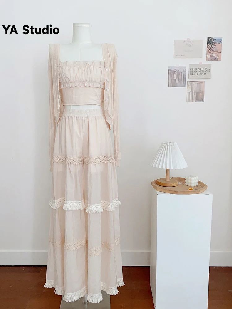

[YA Studio] 2023 New Sling Holidays With Lace Tassels Long Dress Pants Sweet Beauty