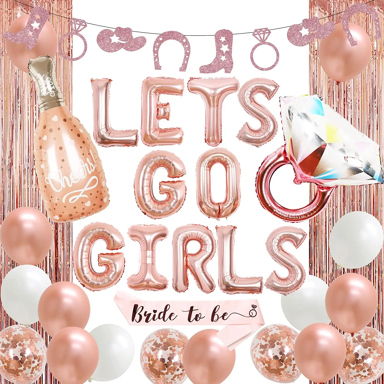 

Funmemoir Rose Gold Lets Go Girls Bachelorette Party Decorations Western Cowgirl Bridal Shower Decor Supplies Bride To Be Sash