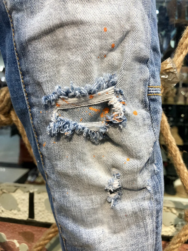 New Men's Dsquared2 Buttons Jeans Ripped For Male Skinny  Pants Men's Denim Trousers Top Quality Slim Jeans A226