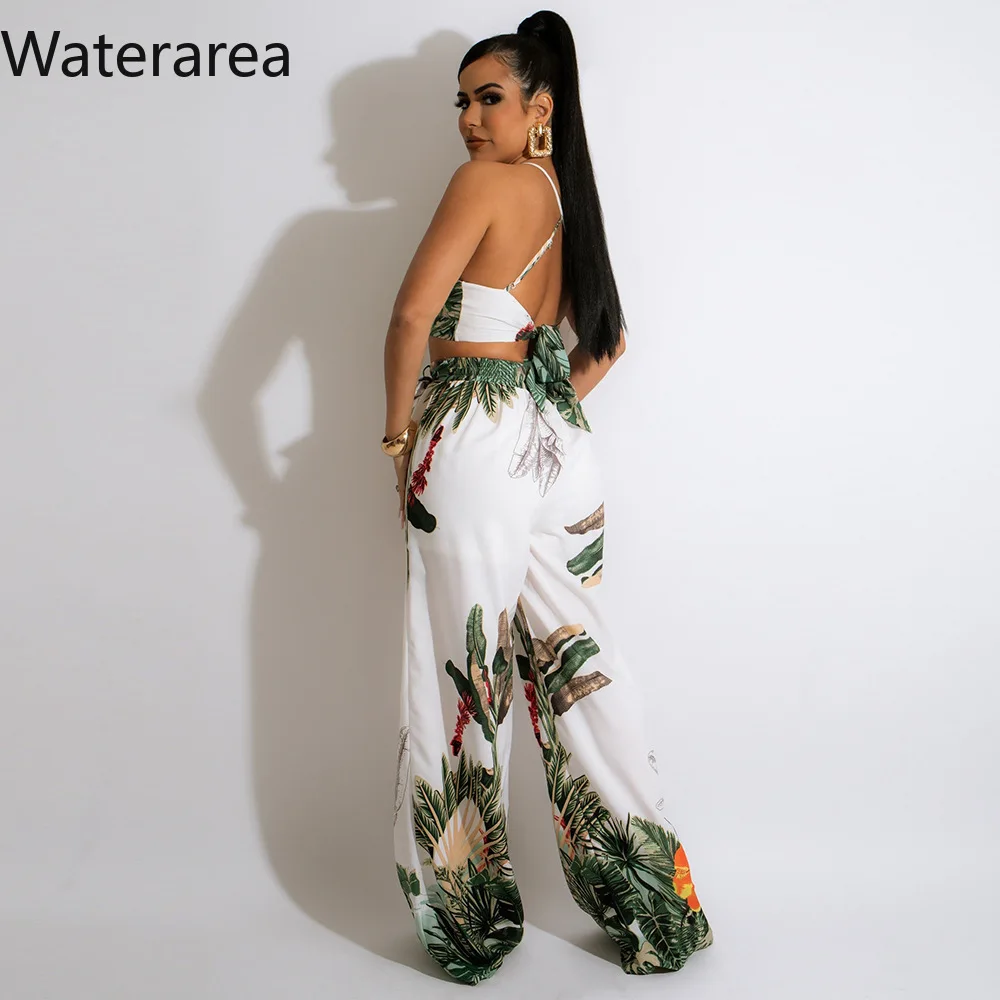 Женский комплект из двух предметов с принтом листьев укороченный топ на шнуровке