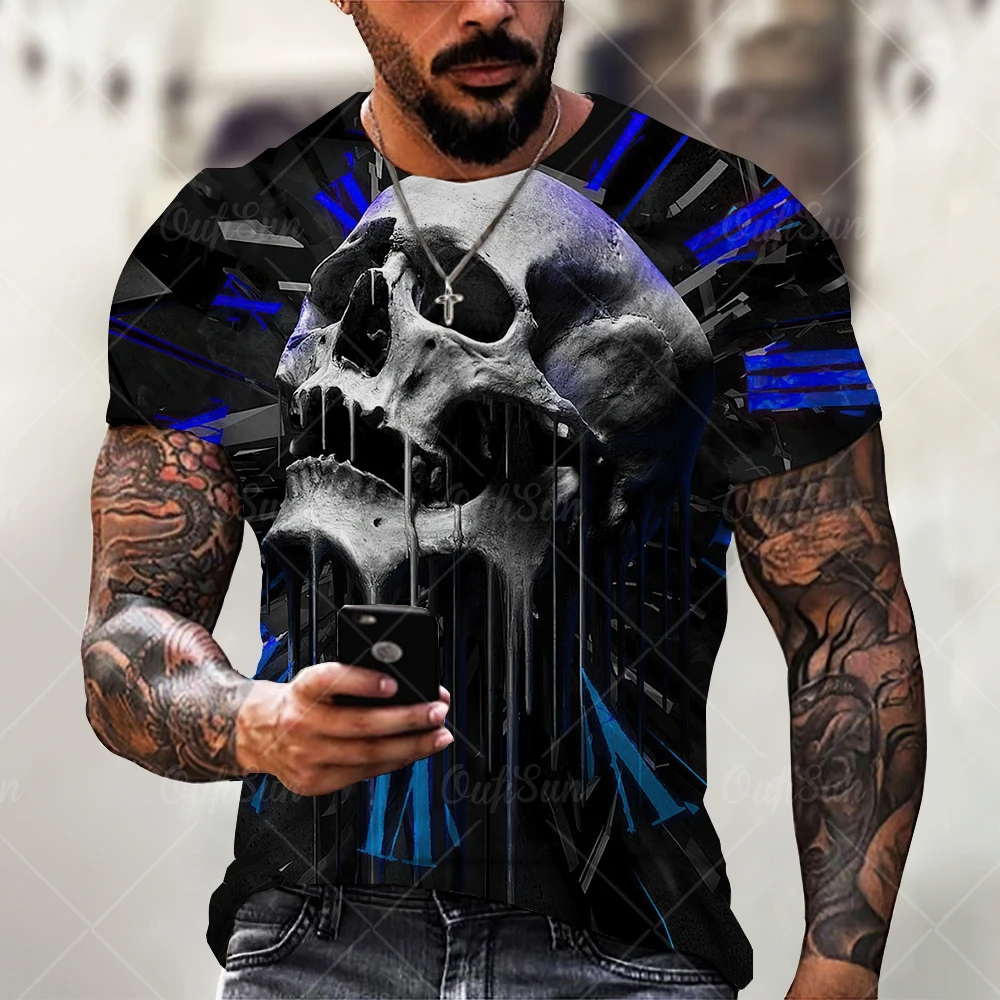 

Summer New Men T-Shirts Versatile Style Loose Cool Horror Skull Fashion Casual Short Sleeves For MenStreet Hip Hop Style Tops