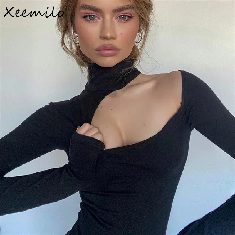Xeemilo Готическая водолазка с открытыми плечами боди для женщин длинными рукавами