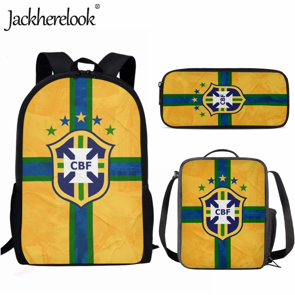 

Молодежный Рюкзак Jackherelook с принтом бразильского футбола, детская школьная сумка для мальчиков и девочек, Набор сумок для обеда, вместительн...