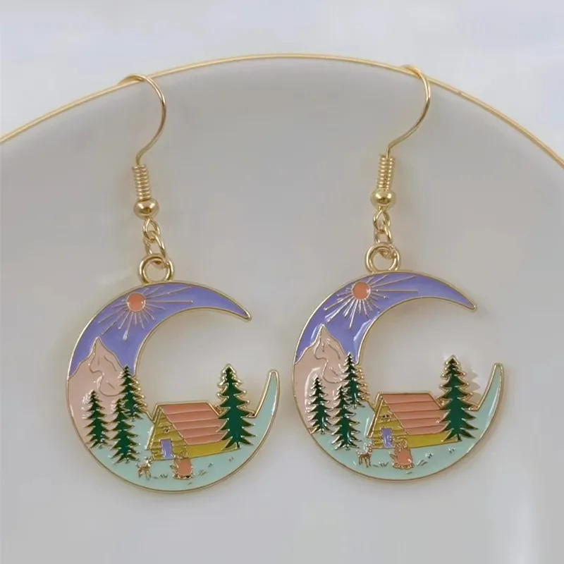 Мультяшные асимметричные серьги-подвески из сплава для кемпинга и автомобиля