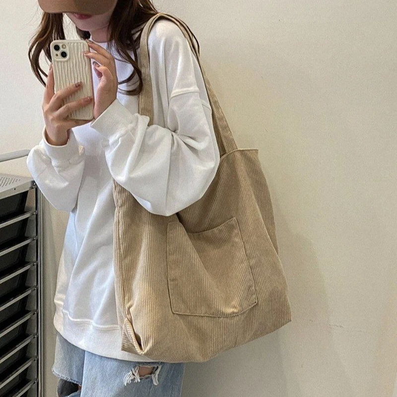 Casual Corduroy Tote Shopping Bag large capacity shoulder bag Woman Handbags Travel Bags Student Messenger Bag