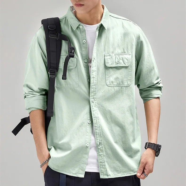 

New Single Breasted 100% Cotton Men's Shirt Business Casual Fashion Solid Color Corduroy Men Shirts Autumn 2022