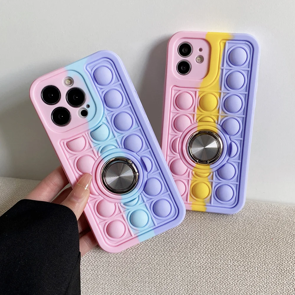 

3D Pop Cute Soft Push it Bubble Case for iPhone 13 12 11 Pro X XS Max XR SE 2020 7 8 Plus Rainbow Holder Cover