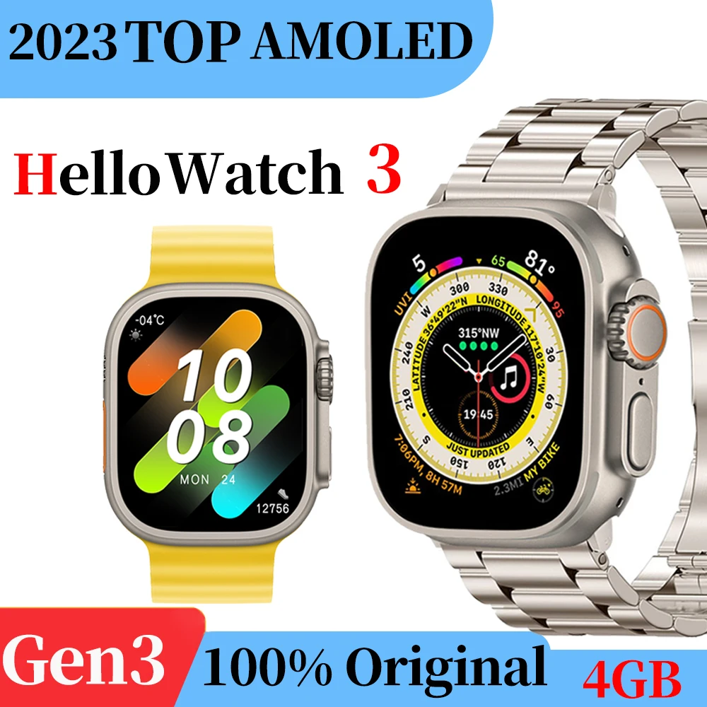 

Hello Watch 3 Ultra Gen3 HK8 Pro Max Upgrade AMOLED 4GB ROM NFC Compass Wristwatch Men Fitness Smartwatch For Android IOS