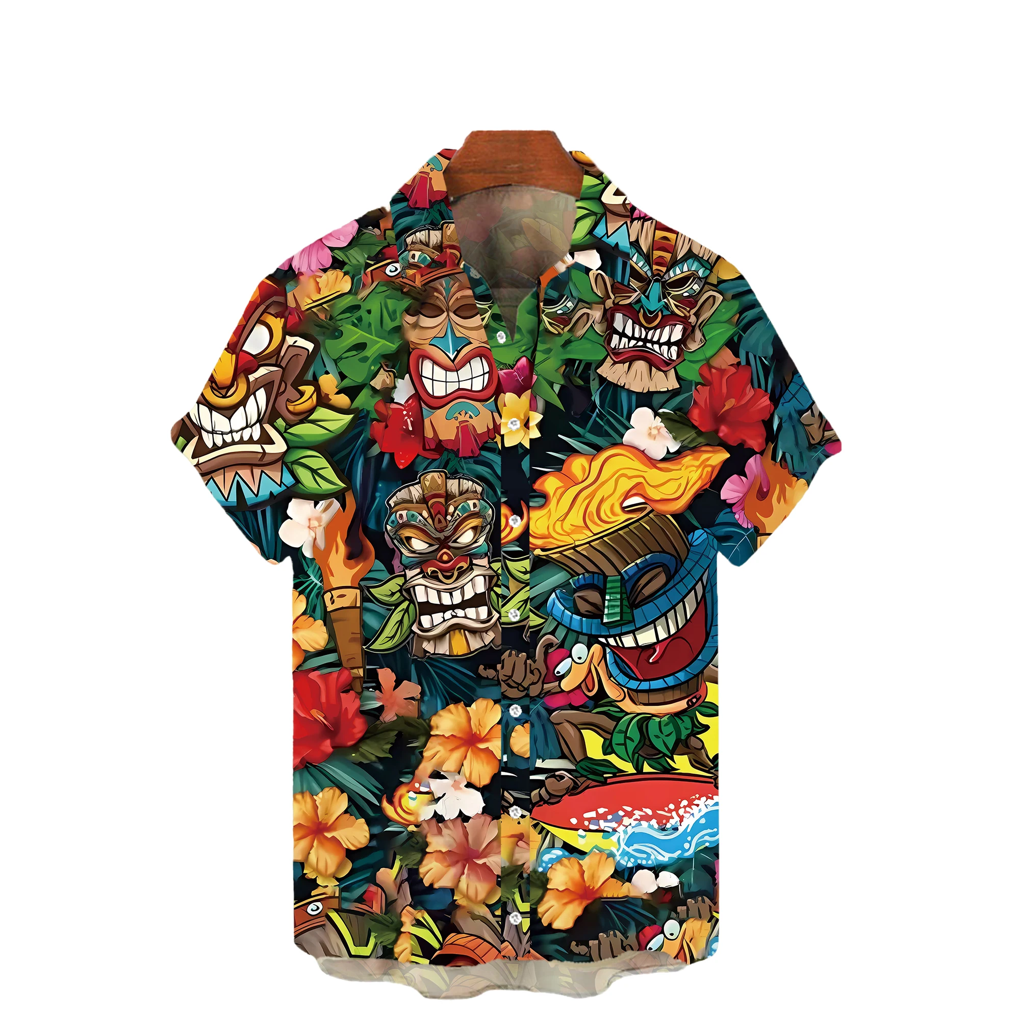 Мужская гавайская рубашка, Повседневная пляжная рубашка с пуговицами, для отпуска, лето 2023