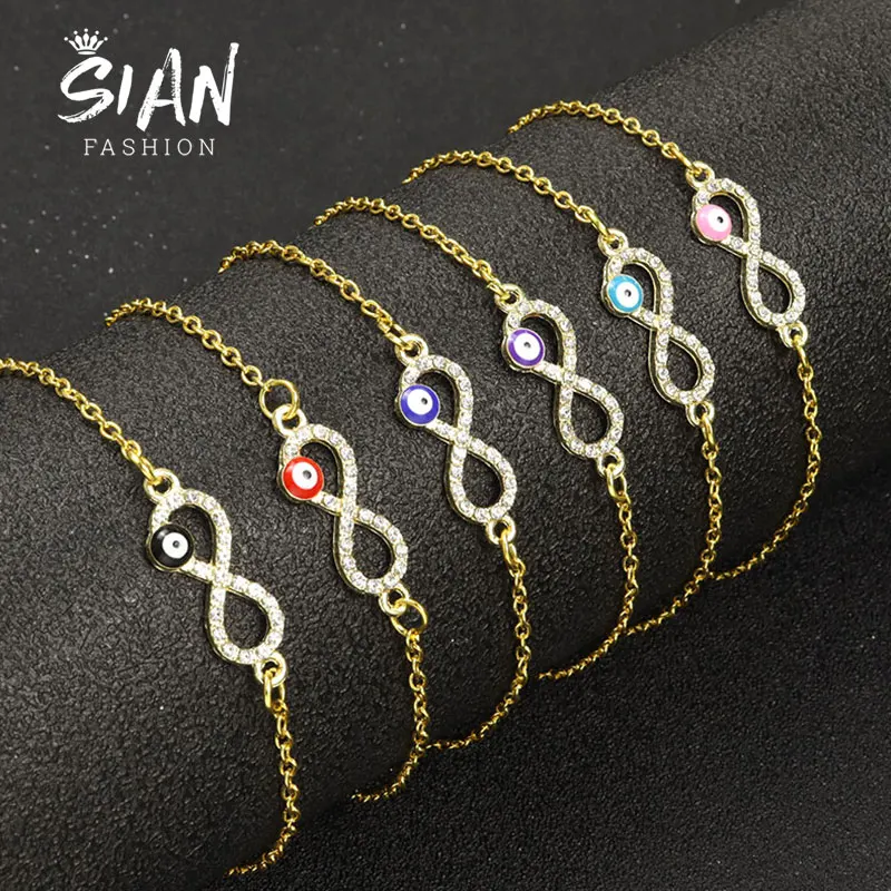 Купи Fashion Rhinestone Infinity Turkish Evil Eye Bracelet Enamel Lucky Eyes Charm Bracelet Adjustable Bangles Jewelry for Women Gift за 43 рублей в магазине AliExpress