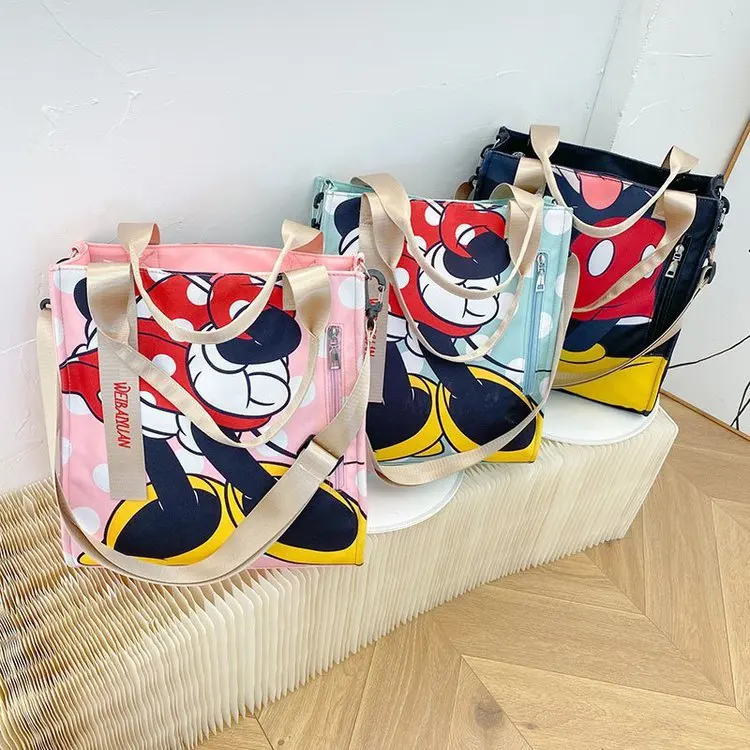 

Женские холщовые сумки с принтом на одно плечо, маленькие сумки через плечо для девушек и студентов с Минни, модная Милая цветная сумочка